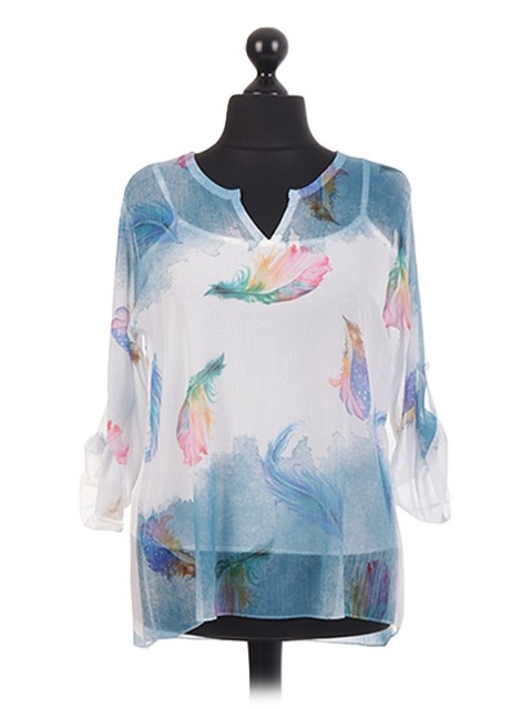 Italian feather Chiffon Dip Hem Blouse Top