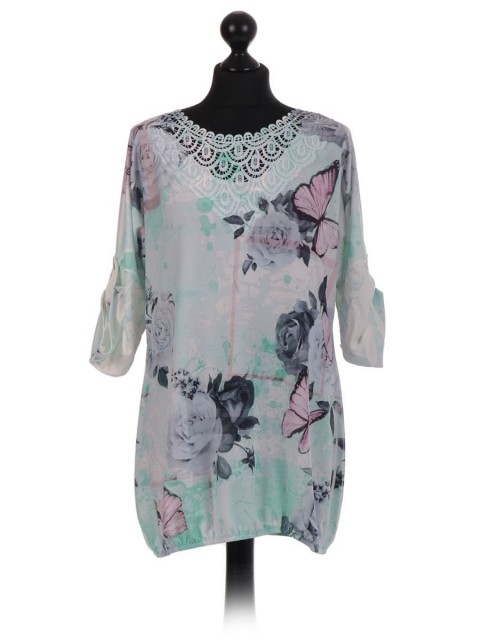 Floral Lace Neckline Top