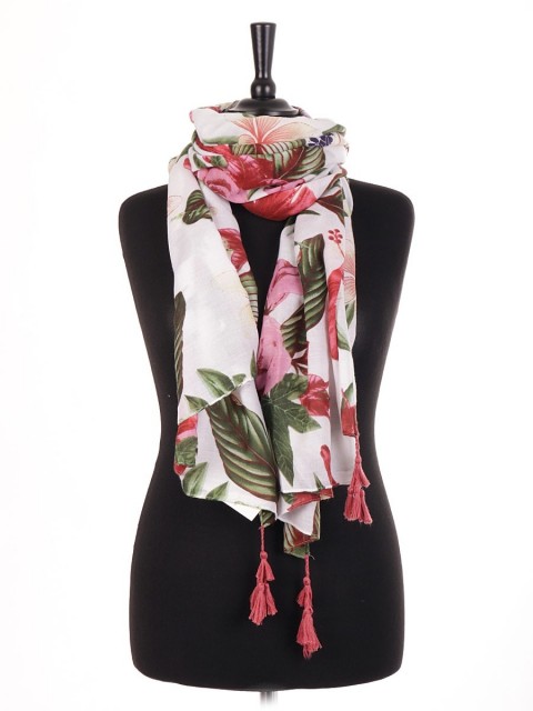 Floral Print Scarf With Tassels