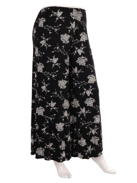 Flower Printed Wide Leg Jersey Palazzo Pants