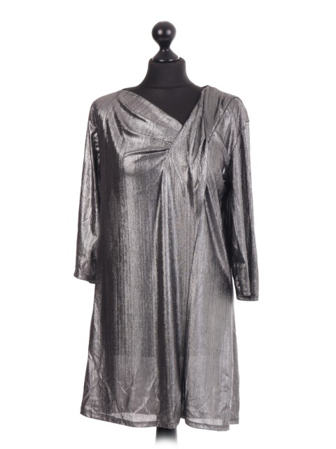 Gathered Metallic Silver Tunic Top