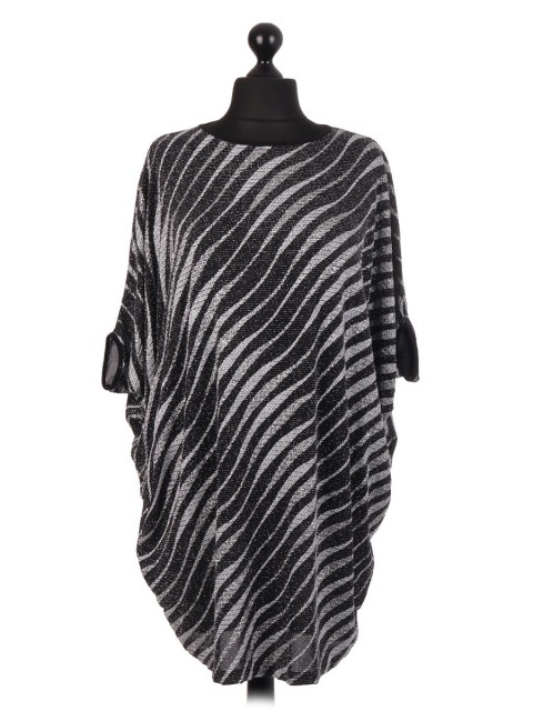 Glittery Stripe Pattern Batwing Top