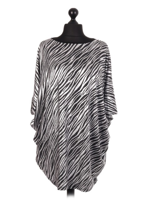 Glittery Zebra Stripe Batwing Top