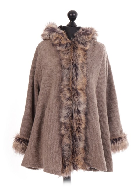 Italian Faux Fur Hooded Cape Jacket