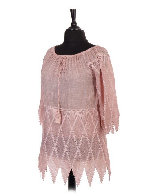 Italian Acid Dye Embroidered Tassel Tie Top