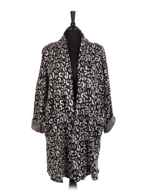 Italian Animal Print Cardigan With Front Pocket