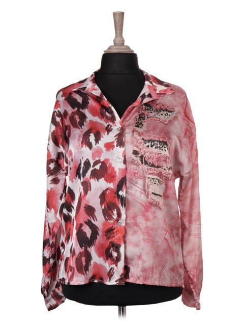 Italian Animal Printed Button Up Satin Top