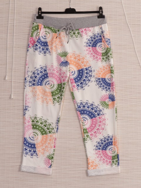 Italian Aztec Print Cotton Trousers With Side Pockets