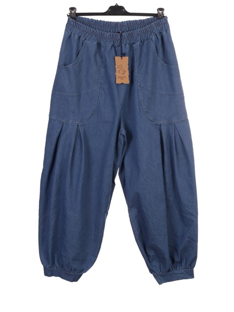 Italian Barrel Leg Front Pockets Denim Trousers