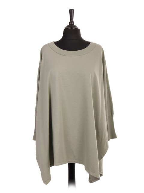 Italian Batwing Tunic Top With Side Split And Ribbed Sleeves