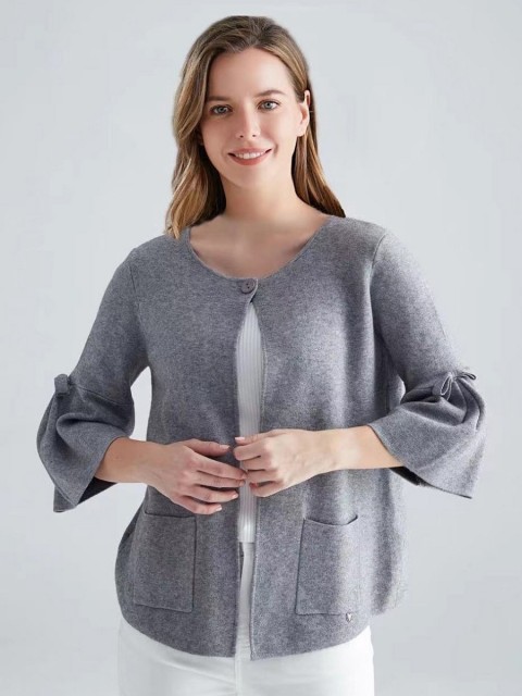Italian Bell Sleeves Cardigan With Front Pockets
