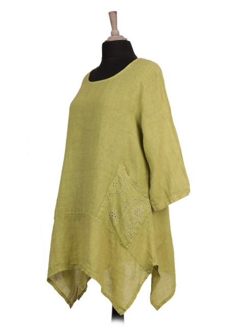 Italian Broderie Pockets Linen Tunic Top