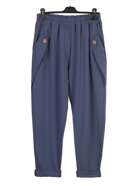 Italian Button Detail Pocket Cotton Trousers
