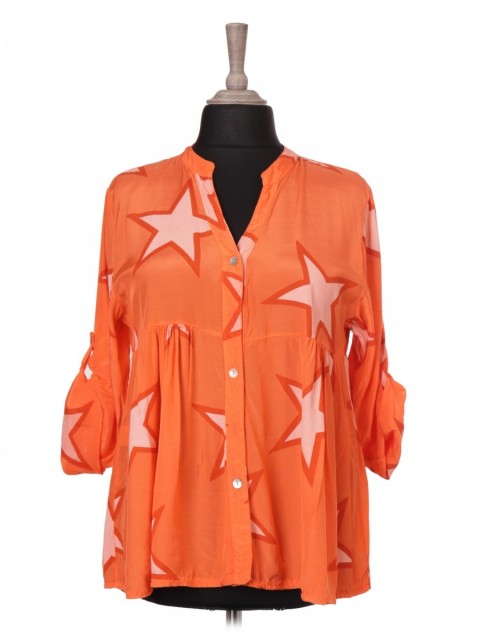 Italian Button Up Star Printed Satin Top