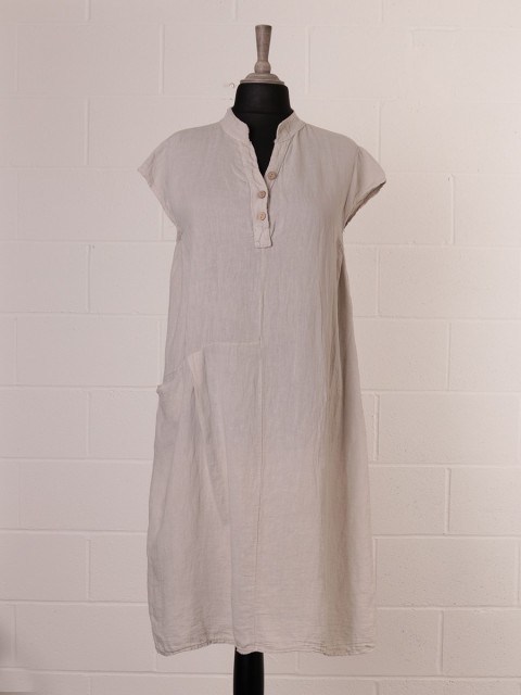 Italian Cap Sleeves Front Pocket Detail Lagenlook Linen Dress