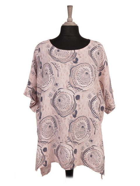 Italian Circle Print Linen High Low Batwing Top