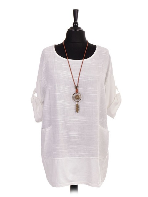Italian Cotton Top With Front Pockets And Necklace