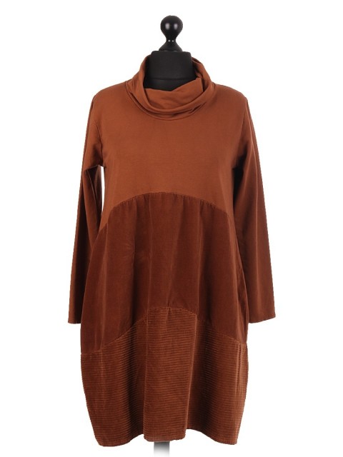 Italian Cowl Neck Lagenlook Dress With Velour Panel