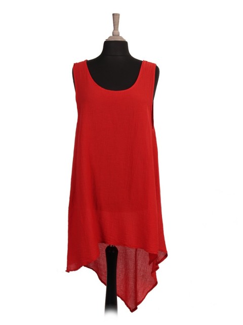 Italian Crinkled Sleeveless Dip Hem Tunic Top