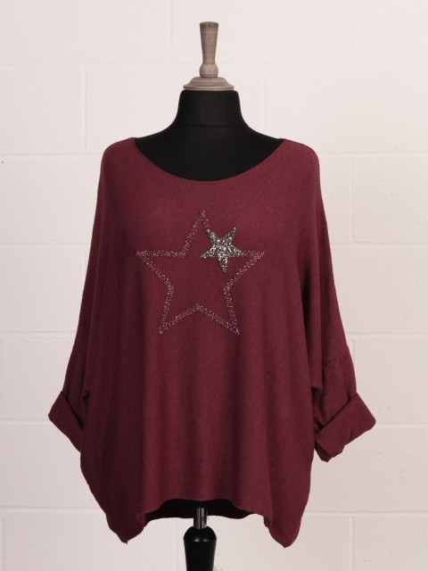 Italian Diamante And Embroidered Star Detail Knitted Top