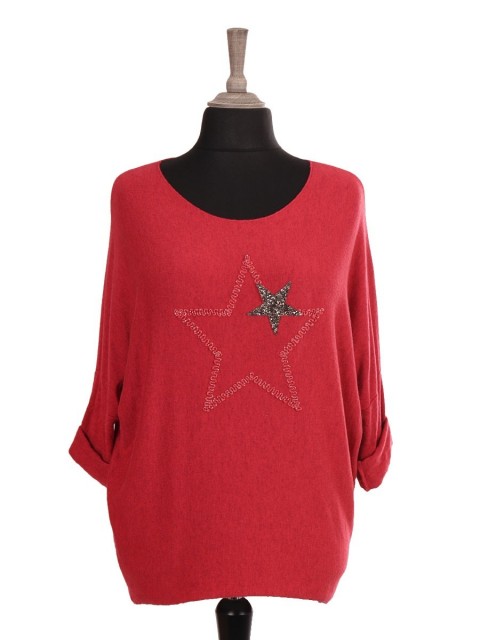Italian Diamante And Embroidered Star Detail Knitted Top