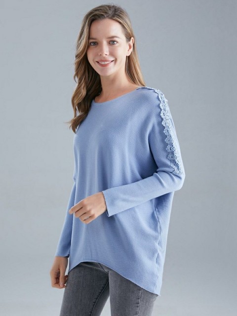 Italian Diamante Lace Shoulder Batwing Jumper