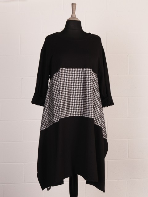 Italian Dogtooth Printed Satin Panel Tunic Dress