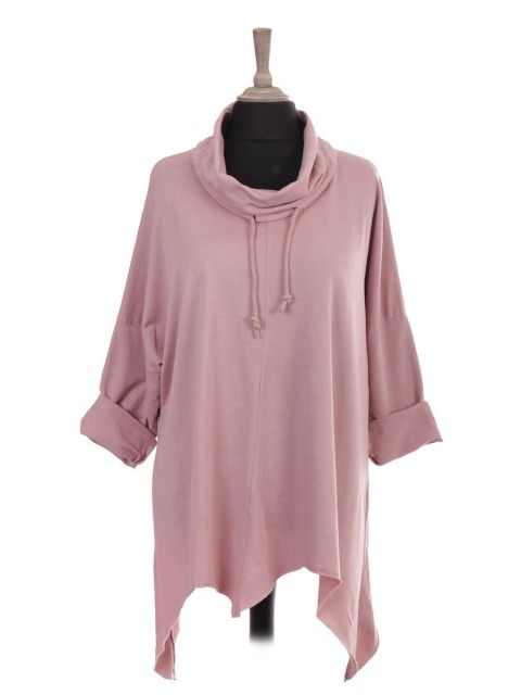 Italian Drawstring Cowl Neck Tunic Top