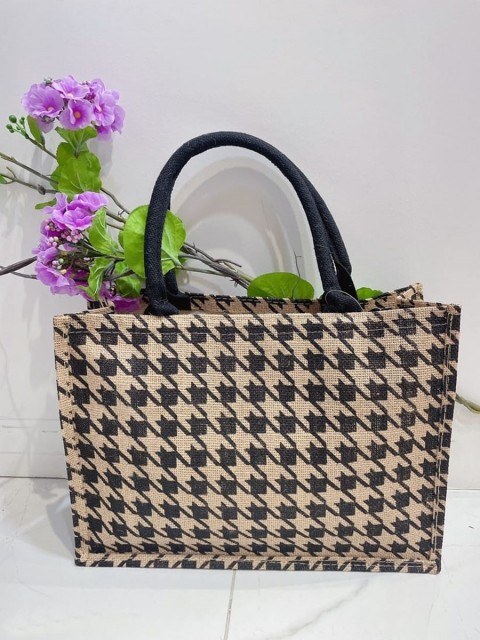 Italian Eco Friendly Dogtooth Print Linen Handbag