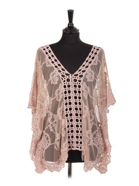 Italian Embroidered Net Kimono Cover Up Top