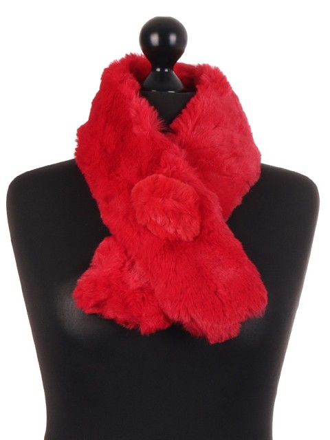 Italian Faux Fur Pom Pom Button Scarf