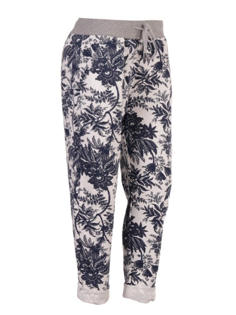 Italian Floral Print Cotton Joggers