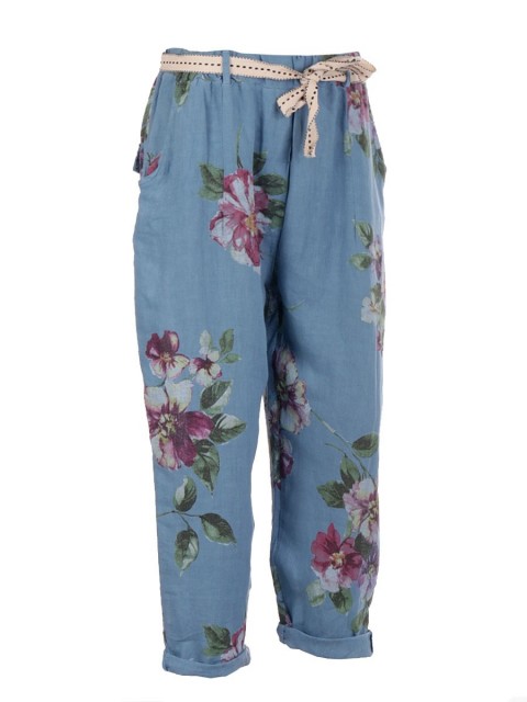 Italian Floral Print Linen Trouser