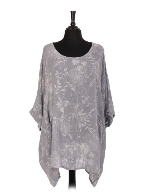 Italian Floral Print Plus Size Cotton Tunic Top