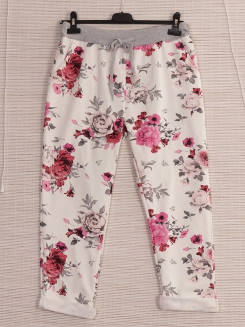 Italian Floral Print Side Pockets Detail Cotton Trousers