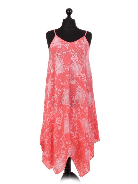 Italian Floral Printed Handkerchief Hem Dress