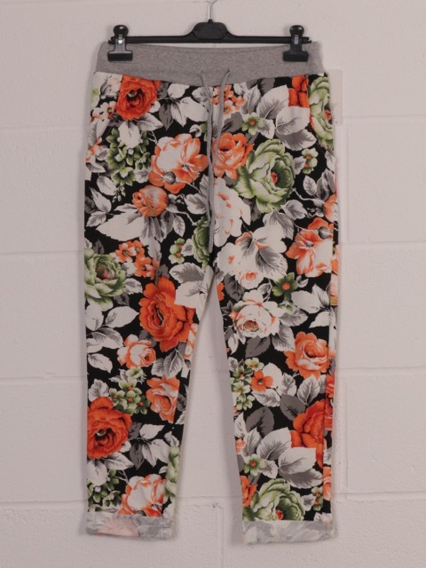 Italian Floral Printed Trousers With Side Pockets