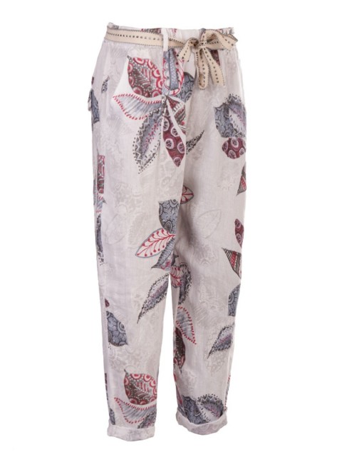 Italian Flower Print Linen Trouser