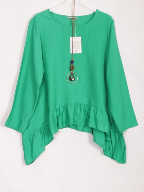 Italian Frilled Hem Necklace Tunic Top