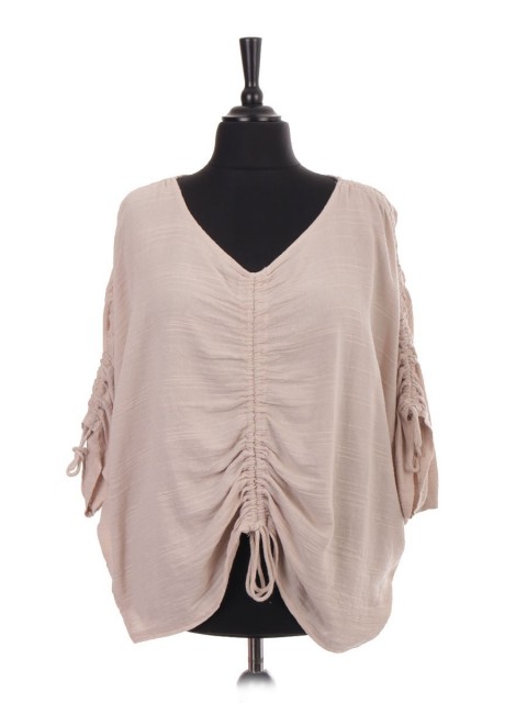 Italian Front And Arm Ruched Detail Batwing Top