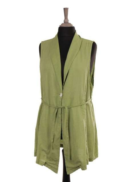 Italian Front Button Detail Collard Linen Cardigan