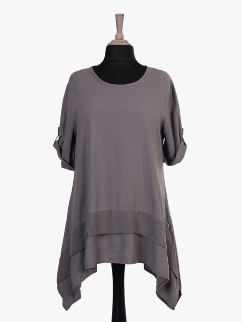 Italian Front Pocket Detail Linen Tunic Top