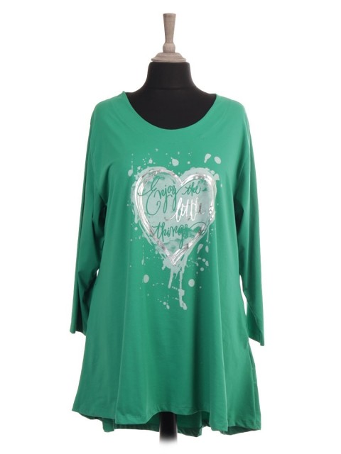 Italian Heart Print High Low Top with Side Pockets