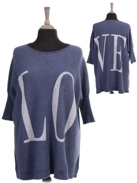 Italian Knitted Love Slogan Jumper With Side Split