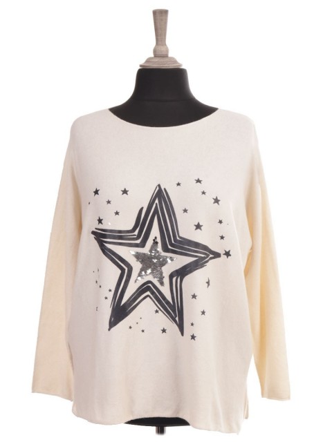 Italian Knitted Sequin Star Jumper with Side split