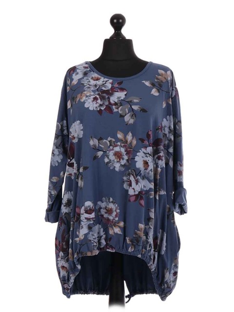 Italian Lagenlook Floral Gathered Hem Top