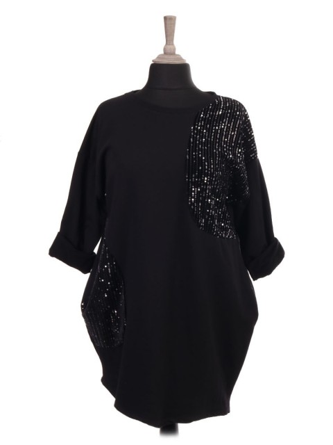 Italian Lagenlook Sweat Top With Sequin Detail and Side Pockets