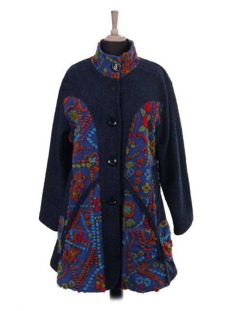 Italian Lana Wool Coat with Boiled Wool Detail and Side Pockets