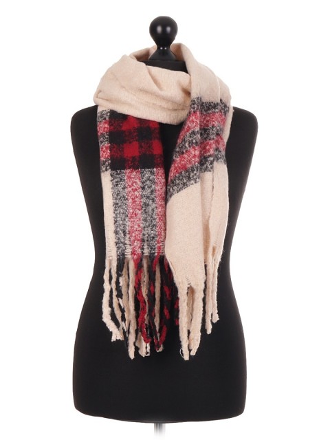 Ladies Italian Lana Wool Mix Check Pattern Scarf