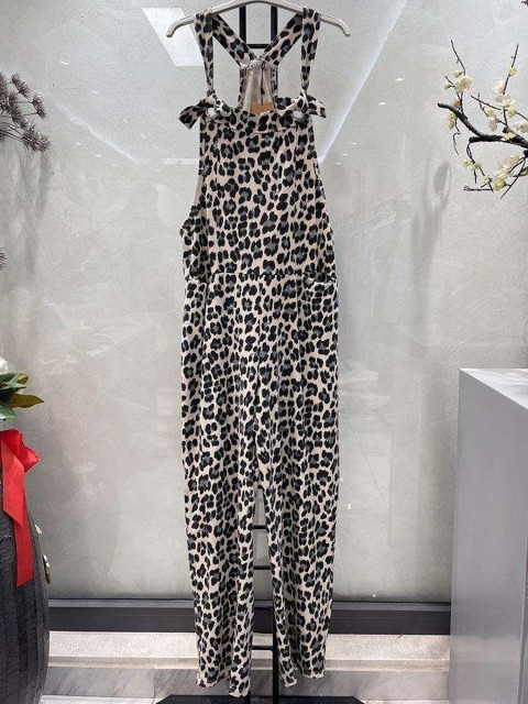 Italian Leopard Print Cotton Lagenlook Dungaree